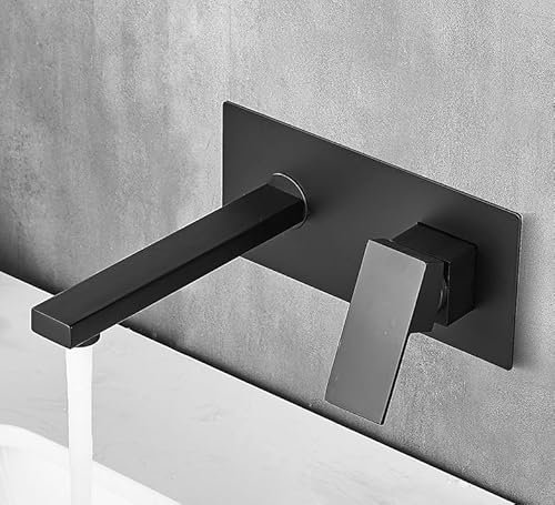 Badezimmer Unterputz-Warm- und Kaltwasserhahn schwarze Unterputzarmatur eingebettete Box, elegant schwarz - Vierkantrohr mit eingebetteter Box