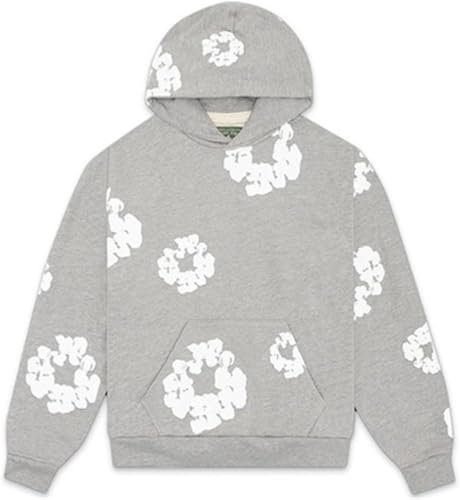 XUEQINGDE DT Jogging Suit with Cotton Wreath for Men & Women, 2-Piece Tracksuit with Hoodie and Jogging Bottoms, Y2K Hip Hop Streetwear, Fashion, Unisex, Velvet Lining, Foam Print Tracksuit, White