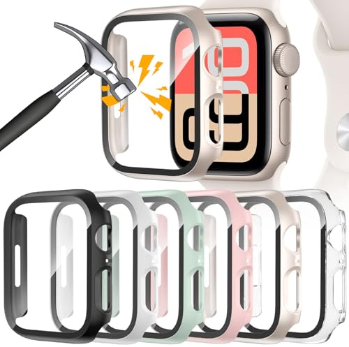 HAANILKYI 6 Stück Schutzhülle mit Displayschutzfolie Kompatibel mit Apple Watch Series 9/8/7 41mm, Rundum Ultradünne PC Hard Hülle Kratzfest Schutzhülle für iWatch 41mm