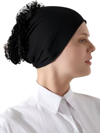 ihvan online hijab keps, huvudscarf mössa, volympiserande halkfria huvudband för kvinnor, hijab underkeps med knytstängning, Svart, One Size