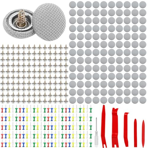 NZZVNZ Lot de 130 Rivets de Réparation pour Ciel de Toit de Voiture, Bouton d'outils de Toit de Voiture Décoration Voiture Fixation avec 1 Mètre Ruban, 1 Tournevis et un kit de Démontage