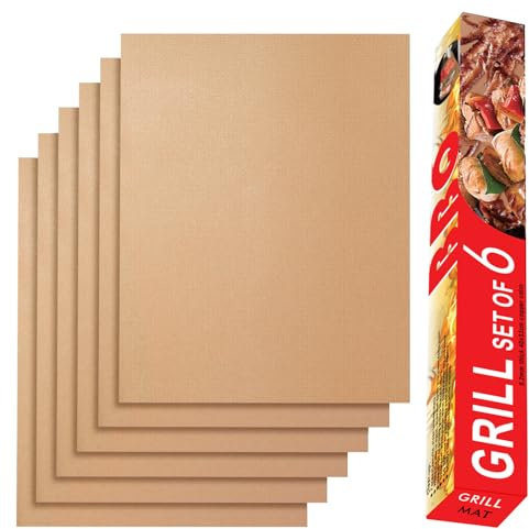 Renook Alfombrillas para parrilla al aire libre, juego de 6 alfombrillas de cobre antiadherentes y reutilizables para barbacoa a gas, accesorios de cocina, sin PFOA, 15.75 x 13 pulgadas