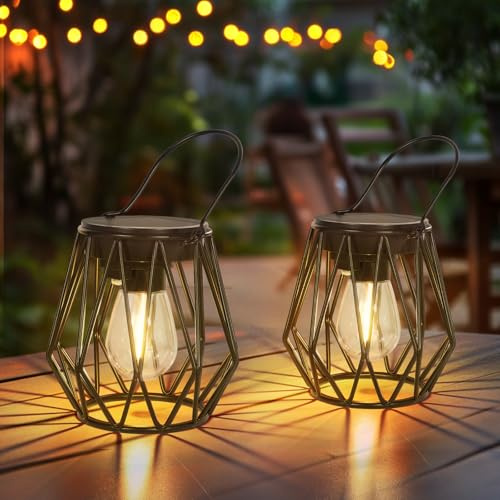 Solar Lanterns Outdoor Waterproof Hanging for Garden Decor, 2 Pack
