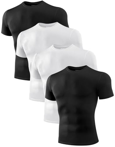 Niksa Men's Compression Shirts 1 or 4 Pack, Workout Gym Shirt Short Sleeve, Moisture Wicking Active Fit Base Layer T-Shirt