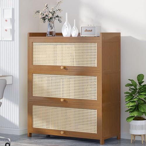 Rattan-Vitrine mit versteckter Klapptür, integrierte Vitrine für verschiedene Räume, Braun, 79,8 x 31 x 106,9 cm