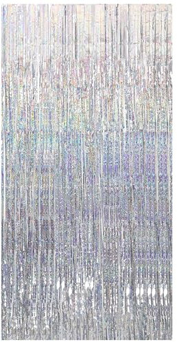 Ovanda Lametta Vorhang Silber Glitzer, Party Vorhang, Luftschlangen Silber, Geburtstagsdeko, Deko Vorhang Party, Deko Geburtstag Mädchen für Geburtstag, Weihnachten, Hochzeit,Festivals Deko(1 x 2,5 m)