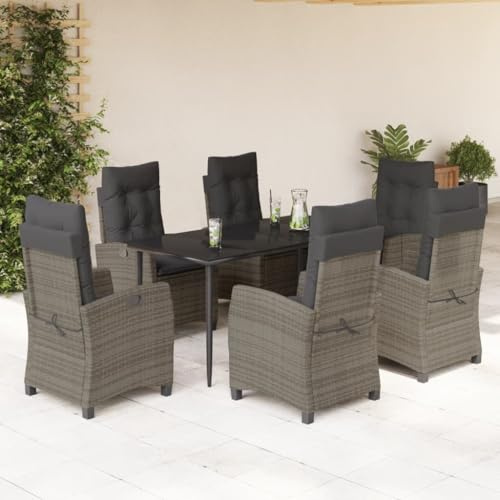 Fasba 7-TLG. Garten Sitzgruppe Gartenmöbel Set Essgruppe Gartentisch mit Stühle Gartengruppe Sitzgarnitur Gartengarnitur Terassenmöbel mit Kissen Grau Poly Rattan