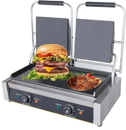 Parrilla Comercial Para SáNdwiches, Prensa Acanalada Sandwichera Industrial, Parrilla EléCtrica De Sobremesa Plegable 180° Para Interiores, Con Mango FríO, 50 °C–300 °C,19x9Flat