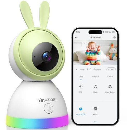 YESIMOM Babymonitorkamera, 4,3 tum babykamera, 360° PTZ, videoövervakningskamera