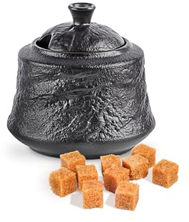 Wilmax - Sucrier - Récipient à sucre en porcelaine - 280 ml - Noir - Distributeur de sucre spacieux avec couvercle - Boîte - Accessoires de cuisine