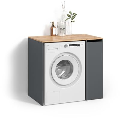Livinity Mobiletto per lavatrice Paolina, Antracite/Rovere dorato, 93.6 x 88.2 cm con scomparti e porta
