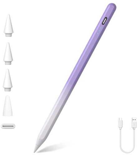 Penna per iPad 2025-2018, Ricarica Rapida, Rifiuto del Palmo Pencil per iPad A16 11a/10a/9a-6a Generazione, Air M3 M2 11/13/5-3a, Pro 12.9/13/11 M4, Mini A17 Pro/6/5, Sensibilità all'inclinazione
