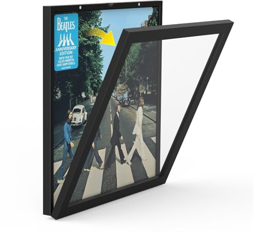 TJ.MOREE Schallplattenrahmen – Präsentieren & Aufbewahren von Albumcovern – Wandrahmen für Albumcover, geeignet für Gatefold-Alben – Plattenhalter zur Schallplattenpräsentation, Schwarz, 1 Stück