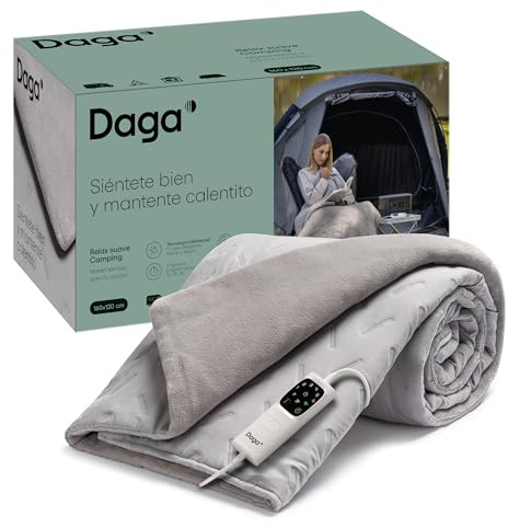 Daga CaldoPlaid Adapto Camping, Manta Eléctrica ideal para autocaravana, caravana, tienda de campaña, 160x120 cm, Bajo consumo, Tecnología Adapto, Segura, Calentamiento rápido, 6 Temperaturas, Lavable
