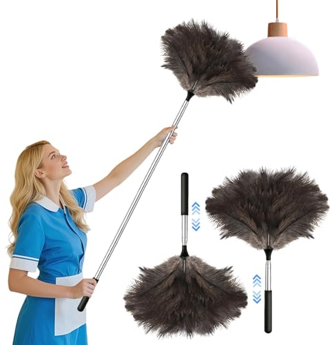 flintronic Plumero Extensible de Plumas de Avestruz, 39-115cm Artificial Plumero de Plumas de Avestruz, Plumas Suaves, Reutilizable, 2pc Plumero Antiestático, para Suministros de Limpieza, Hogar