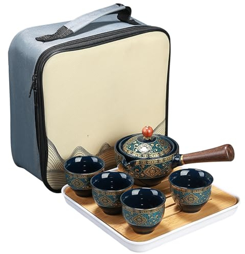 Juego de té de viaje juego de tetera giratoria de 360° con mango antiescaldaduras chino extraíble con bolsa juegos po
