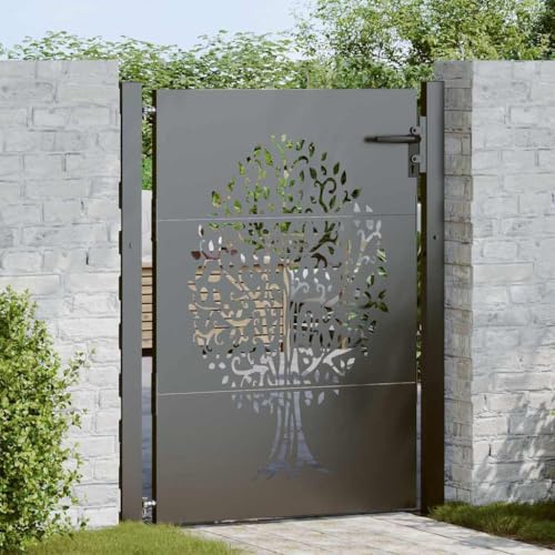 Portail de jardin noir 100 x 150 cm, en acier revêtu par pulvérisation, résistant à la rouille, pour jardin et terrasse, porte de clôture résistante aux intempéries, avec design découpé au laser et