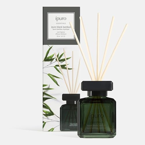 ipuro Essentials BLACK BAMBOO Raumduft mit Stäbchen 100 ml - Raumerfrischer mit Jasmin, Zitrone, Apfel, & Holzige Amber-Moschus Note Duft Aroma - Diffuser mit Stäbchen - Lufterfrischer