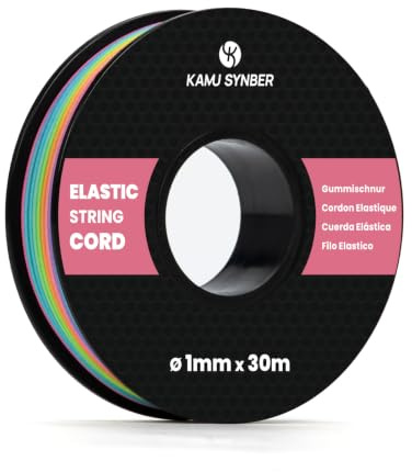 Kamu Synber Elastic Cord 1mm x 30m Elastic String Bungee Cord | Rainbow | 100% Stretch, OEKO-TEX Standard, Bracelet, Sewing, Necklace, Mask, Hat, DIY, Craft, Rubber, Spool
