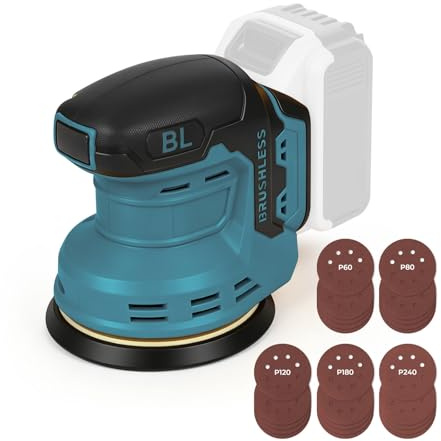 Trådlös slumpmässig orbital slipmaskin kompatibel med Mikita 18 V batteri, 3 hastigheter 9700-19000, 125 mm varv/min borstlös roterande slipmaskin med 25 st sandpapper för slipning och polering av trä