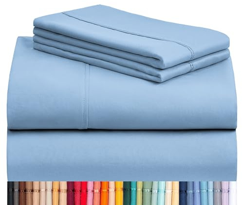 LuxClub 4 PC Queen Sheet Set, Breathable Luxury Bed Sheets, Deep Pockets 18 Wrinkle Free Cooling Sheets Machine Washable Hotel Bedding Silky Soft - Sky Queen