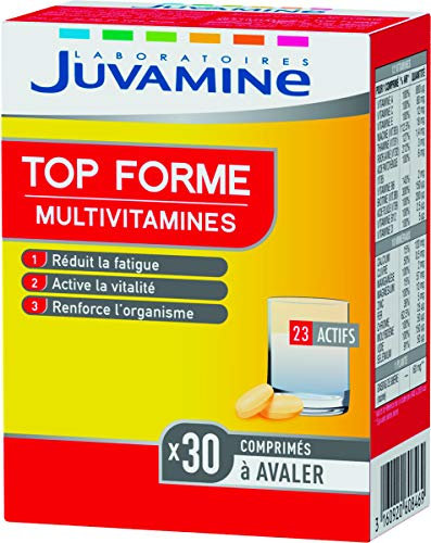 JUVAMINE Top forme, 12 Multivitamines & 10 Minéraux, Vitalité, Tonus, Aide à Réduire la Fatigue, Soutient l'Immunité, Programme de 1 Mois, 30 comprimés, Fabriqué en France