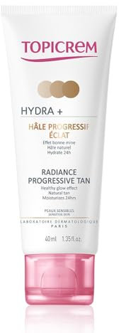 Topicrem - HYDRA+ Autobronzant Hâle Progressif Éclat - Hydrate 24h, Effet Bonne Mine, Bronzage Uniforme - Soin du Visage - Peaux Sensibles & Sèches, Adultes - Fabrication Française - 40 ml