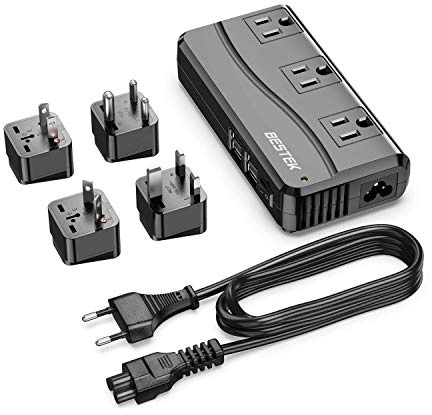 BESTEK Universal Travel Adapter 100-220V to 110V Voltage Converter 250W with 6A 4-Port USB Charging 3 AC Sockets and EU/UK/AU/US/India Worldwide Plug Adapter (Black)