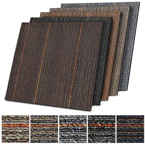 Moquette Pavimento al Metro - Tappeto su Misura Componibile, Mattonelle in Tessuto Autoposanti per Interni, in 5 Colori - SET da 12 (3 m²) - 50x50 cm - Grigio scuro-Nero