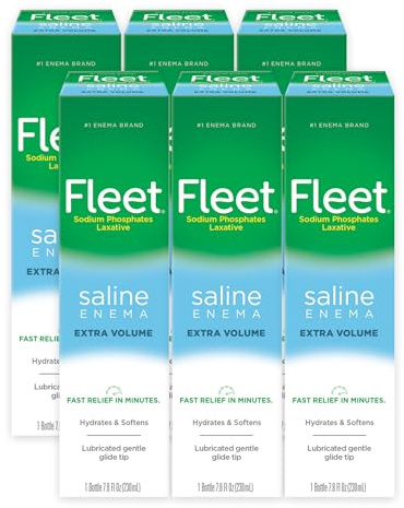 Fleet Laxative Saline Enemas for Constipation Relief for Adults, Extra Volume, 7.8 Fl Oz Each, Pack of 6 Bottles