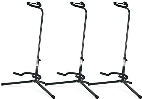 3x Classic Cantabile Gitarrenständer - Universal Gitarrenständer für Konzertgitarre, Westerngitarre, E-Gitarre, E-Bass - Gepolsterte Auflage - Klappbarer Gitarrenständer - Schwarz
