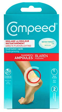 Compeed® - Pansements Ampoules, 2 Pansements Hydrocolloïdes, Soin des Pieds, Cicatrisation Rapide, Beige, Moyen Format 6.8 x 4.2 cm