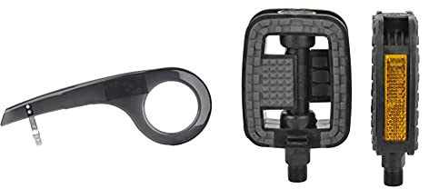 FISCHER Unisex Kettenschutz, schwarz, Einheitsgröße & Pedale mit Anti-Rutsch und Reflektoren, passend für alle Fahrradttypen, Schwarz
