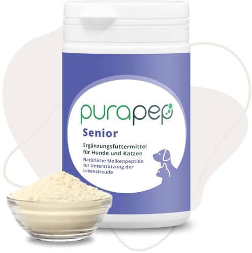 purapep Senior Power Pulver– 5-Fach Nährstoffkomplex mit Molkenprotein, Omega-3, Taurin & Vitaminen für Hunde & Katzen Senioren – Muskelaufbau & Fitness-Booster im Alter – 100 g