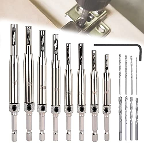 Scharnierbohrer Selbstzentrierende HSS Bohrer 17 PCS Lochsäge Werkzeug Set Zentrierbohrer Lochbohr Satz für Tür Fenster Schrank Schublade Holzbearbeitung Möbel Küchen Fenstertürscharniere Griffe