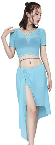 Yytcsjz Frauen-Halloween-Bauchtanz-Anzug, Ost-Bauchtanz-Performance-Set für Damen, Tanz-Performance-Kleidung, für Bauchtanzunterricht, Performance, Kostümpartys (Color : Blue, Size : M)