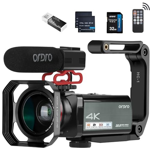 ORDRO Camcorder 4K with IR Night Vision Video Camera 30X Digital Zoom 3.5 Touchscreen Wifi Vlogging Camera for YouTube