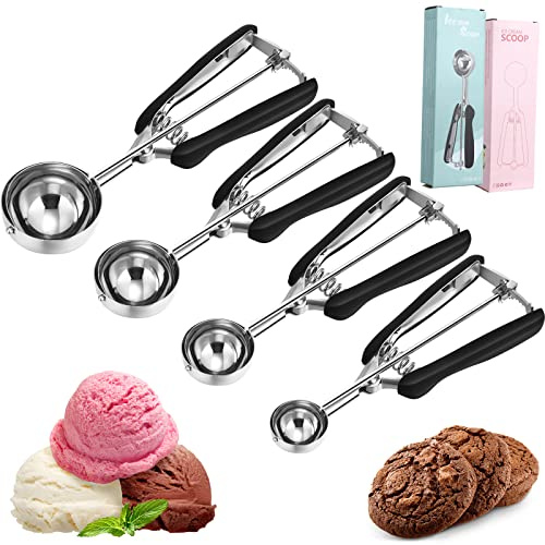 Yinder 4 Pcs Cookie Scoop Set Ice Cream Scooper Cookie Scoops for Baking Include 1/2 /3/4 Tbsp Stainless Steel Scooper with Trigger Release for Baking Cupcake Protein Balls Meatballs Muffin