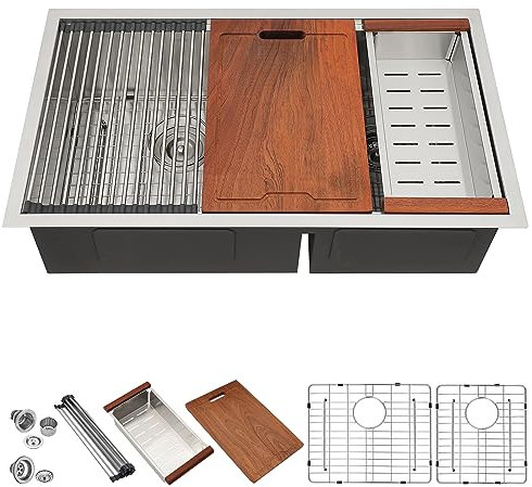 Lordear 32 Inch Undermount Kitchen Sink Double Bowl Stainless Steel
