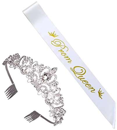 JOINPAYA Prom Queen SchäRpe Und Stirnband Set: kronen schärpe tiara Prinzessin Krone Crown Women Abschlussfeier Graduiere Prinzessin Grad Tiara Abschlusskappe Satin Dekorationen