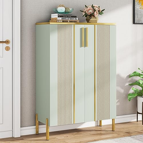 Tribesigns 7-stöckiger Schuhschrank, 24 Paar Schuhschrank mit verstellbaren Regalen,Schuhregal Schuhkommode mit 2 Türen,Holzregal Organizer für Eingangsbereich, Flur, Wohnzimmer(hellgrün)