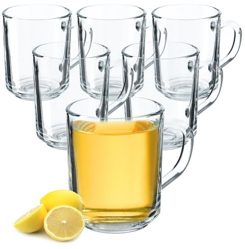 KADAX Vaso de cristal transparente con asa, apto para lavavajillas, para café, té, agua, bebidas calientes (6 x 240 ml)