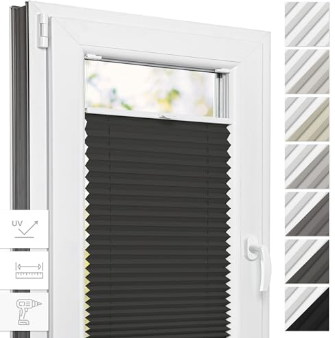 Estika Thermo-Plissee mit Bohren - 50 cm x 180 cm - Farbe: Anthrazit - Plissee Blickdicht, Fensterrollos für innen, Verdunkelungsplissee, Rollos für Fenster