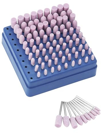 QWORK® 100 Stück Schleifsteinspitzen, schleifstifte, 3 mm Schaftdurchmesser, zum Schleifen und Polieren