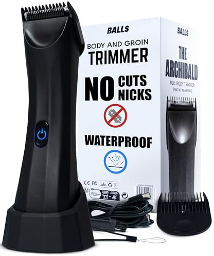 BALLS Trimmer V3 The Archibald - Body & Pubic Hair Shaver for Men - No Cuts, Sacksafe Guard, Rechargeable, 100% Waterproof, Cordless - Wet/Dry with Replaceable Ceramic Blades Archibald Trimmer