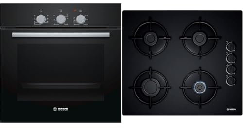 Bosch Elettrodomestici HBF011BA0 Serie 2, Forno da incasso, 60 x 60 cm, nero Classe A & POP6B6B10 Piano Cottura A Gas, 60 Cm, Nero