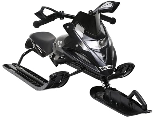 MUWO Snowglider Lenkschlitten mit Zugseilautomatik und Handbremse für Kinder und Jugendliche, Ski-Bob zum Pistenfahren, Rennrodeln (schwarz)