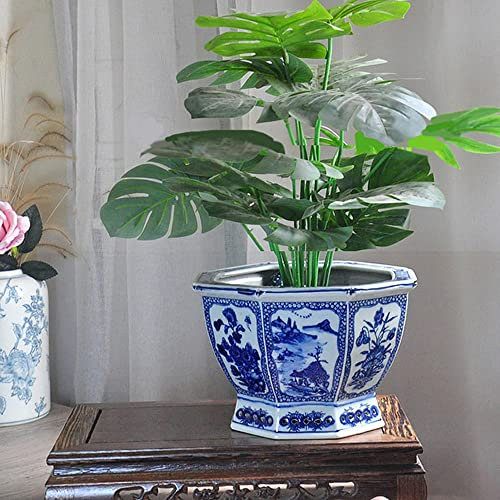 Pot de Fleurs en céramique Peint à la Main en Porcelaine Bleue et Blanche, Nouveau Pot spécial d'orchidée de Style Chinois pour Plantes d'intérieur, récipient de Fleurs avec Trou de Drainage