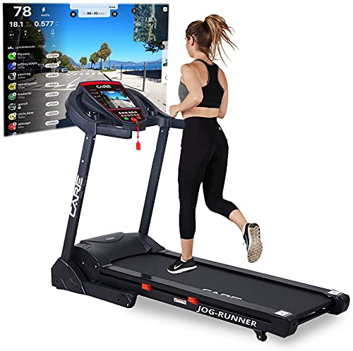 CARE FITNESS - Tapis de Course Connecté Jog Runner - Tapis de Marche Électrique Inclinable et Pliable - Jusqu'à 18km/h - 18 Niveaux d'Inclinaison - 25 Programmes