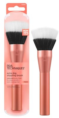 Real Techniques Extra großer Tupfpinsel, großer Make-up-Pinsel für flüssige und cremefarbene Foundation, BB Cream, CC-Creme und Hauttönungen, XL übergroßer Pinsel, tierversuchsfrei, synthetische